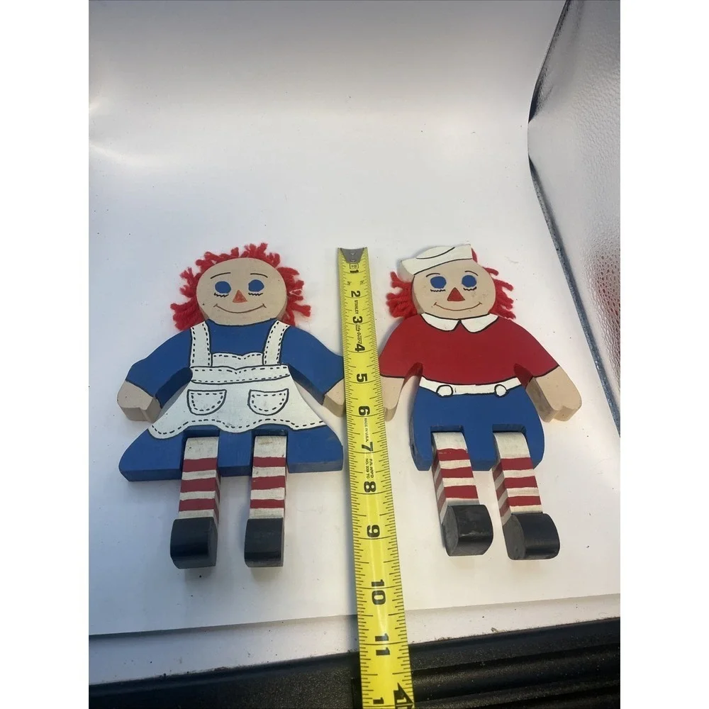 Hand-Made, Wooden Raggedy Ann and Andy, Hand-painted / 9 inches‎ tall